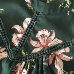 Open shoulder green and pink floral top